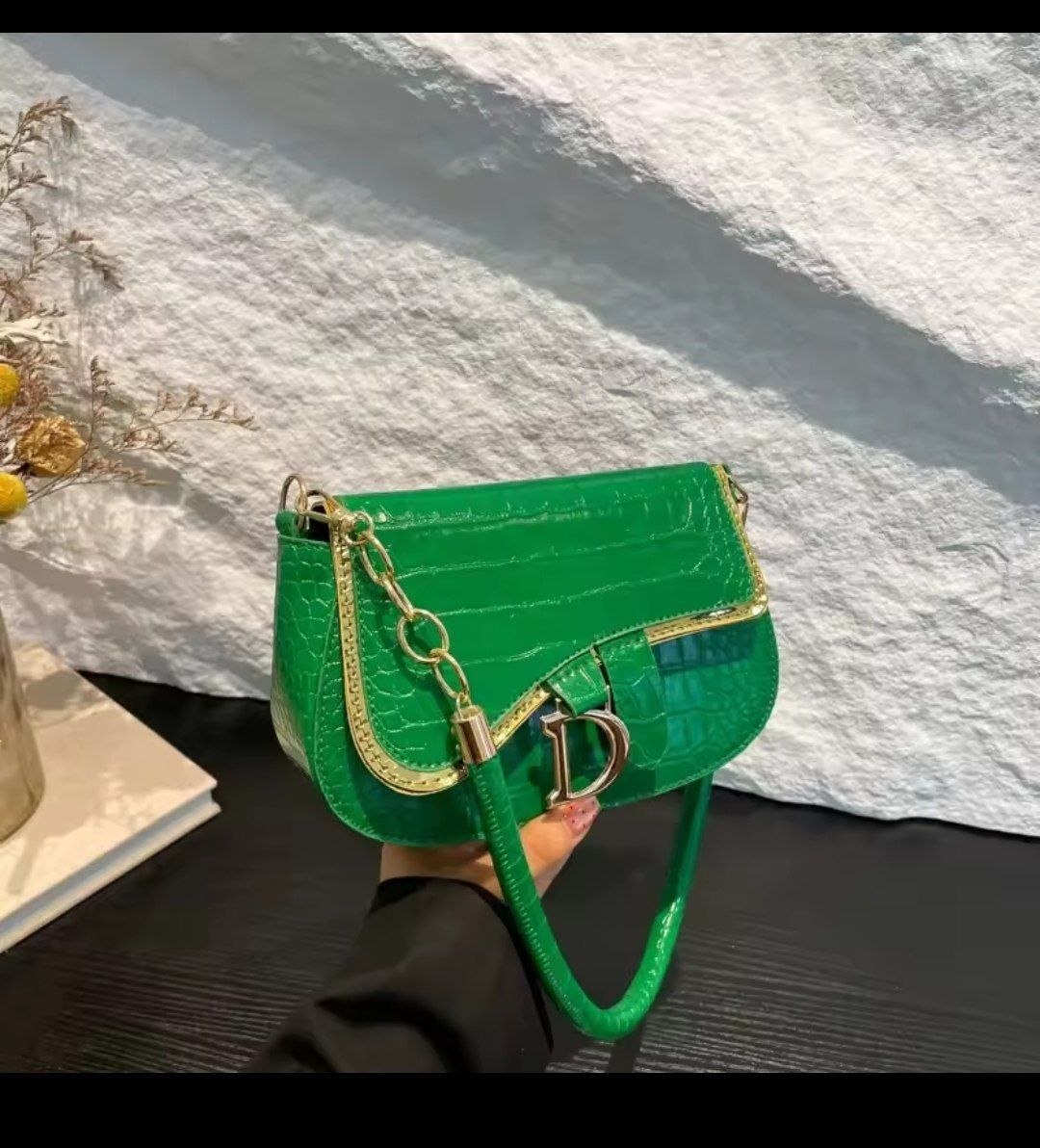 Saddle Silhouette" Croc-Embossed Shoulder Bag Collection, - Image 5