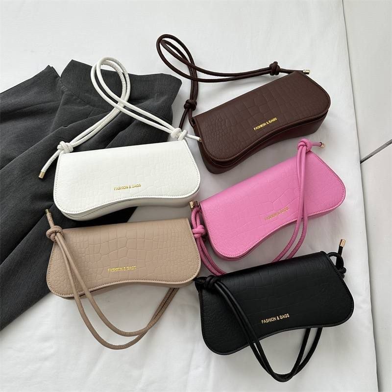 Wave Baguette" Croc-Embossed Shoulder Bag Collection - Image 6