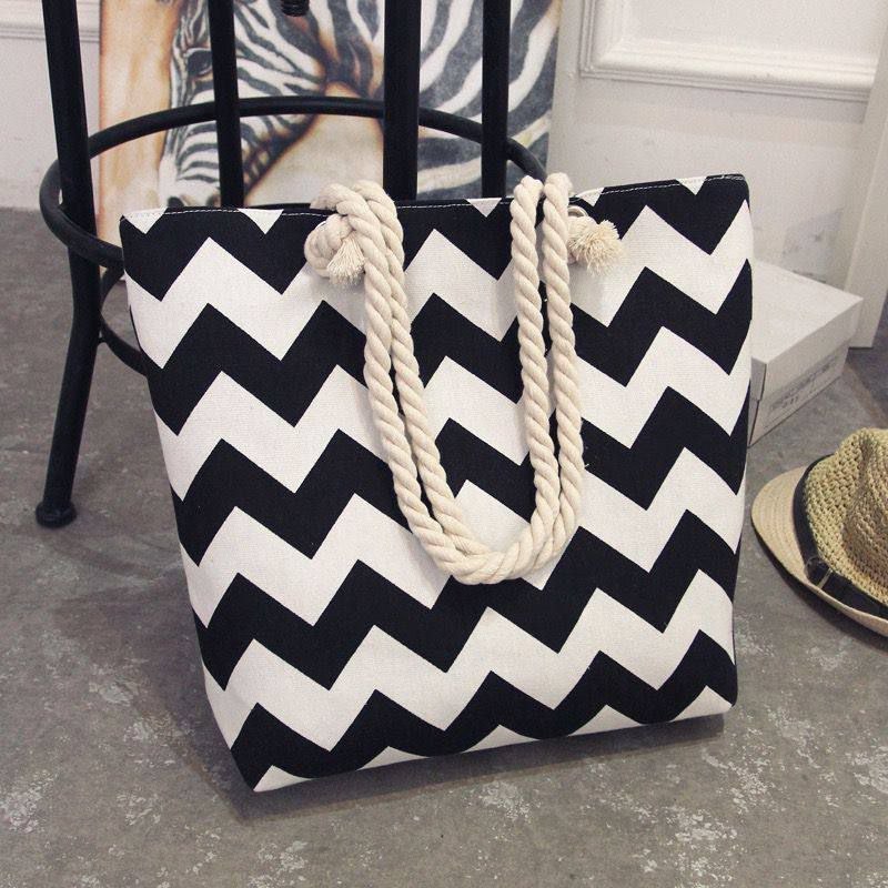 Riviera Zig-Zag" Nautical Canvas Tote - Image 4