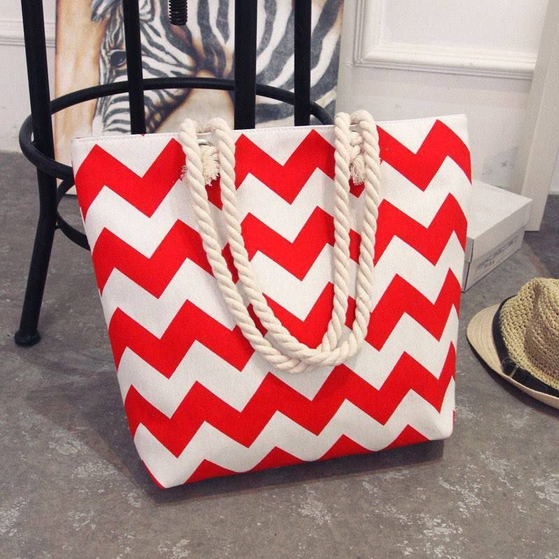 Riviera Zig-Zag" Nautical Canvas Tote - Image 2