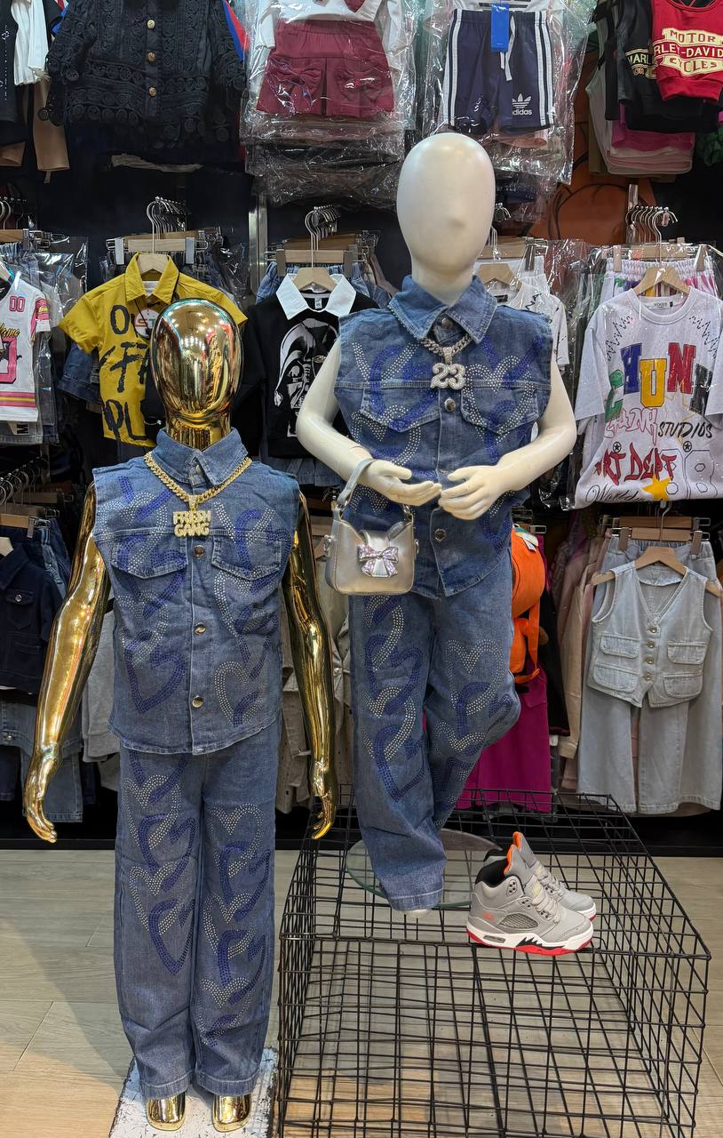 3-Piece Raw Denim Utility Jacket, Wide-Leg Cargo Jeans & White Tee Set