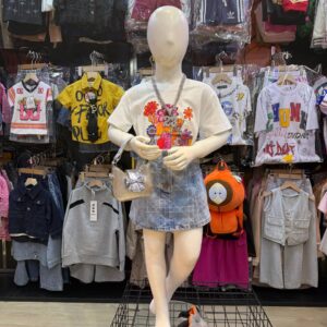 Girls' Graphic Tee and Plaid Denim Skirt Set