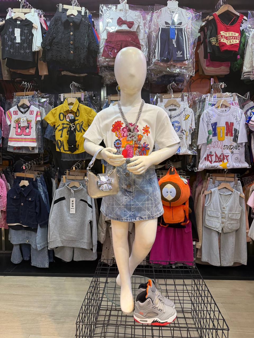Girls' Graphic Tee and Plaid Denim Skirt Set