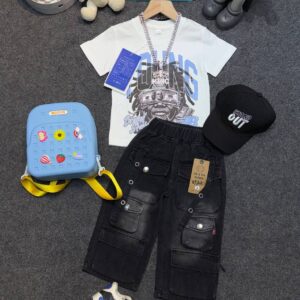 Girls' "Sneaker Girl" Tee and Cargo Denim Shorts Set