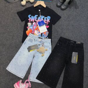 Girls' "Sneaker Girl" Tee and Character Denim Shorts Set