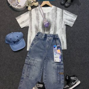 Kids' Tie-Dye Stripe Tee and Cargo Denim Set