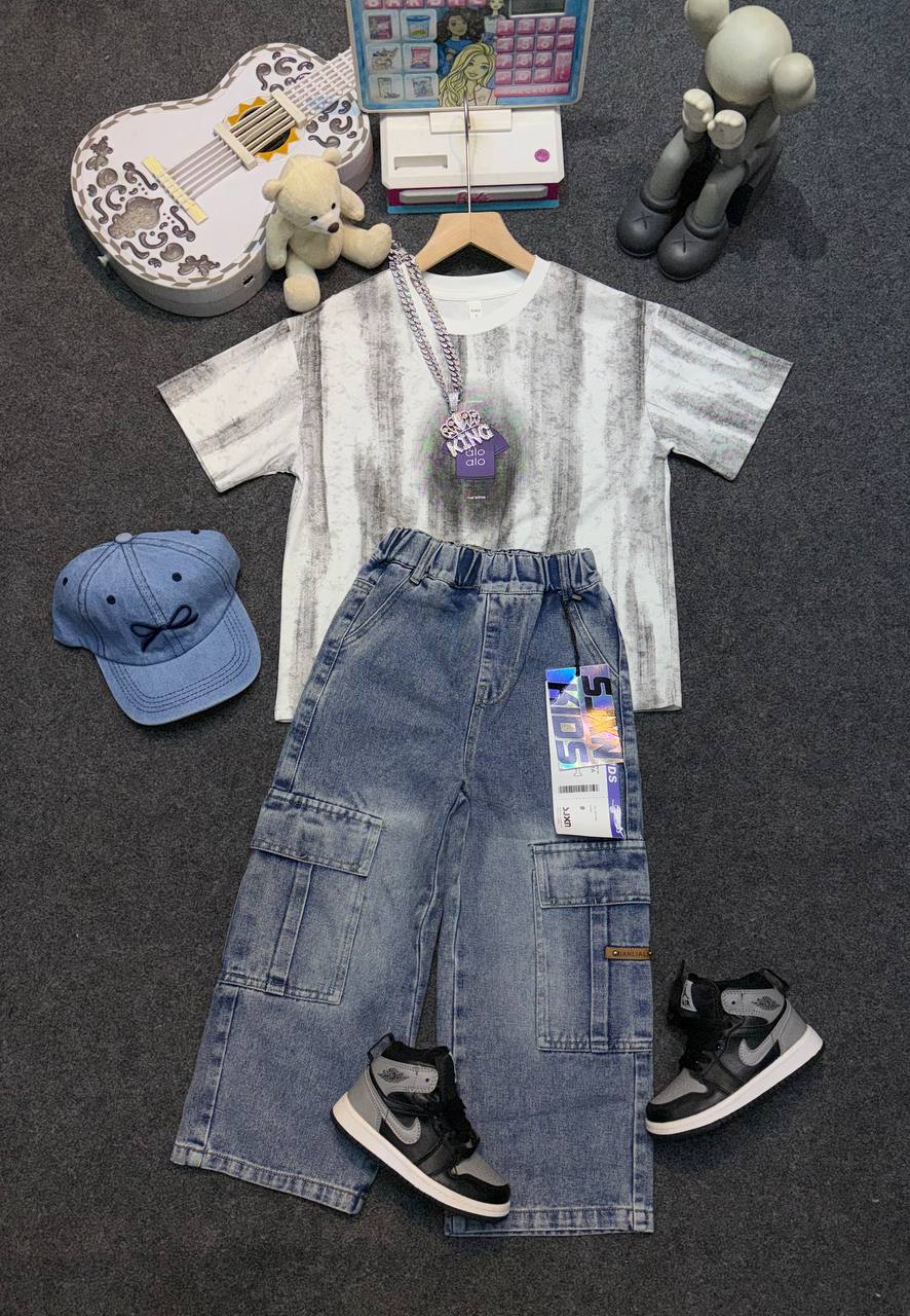Kids' Tie-Dye Stripe Tee and Cargo Denim Set