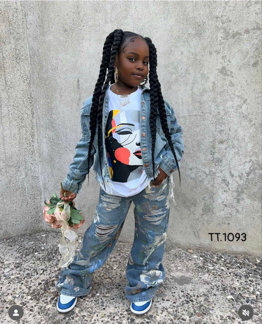 Girls 3-Piece Premium Denim Jacket and Distressed Jeans Set