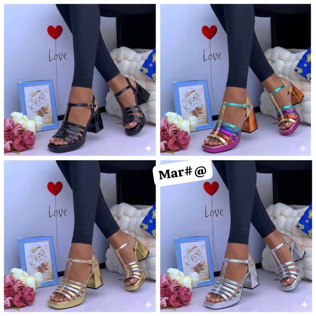 "Onyx & Rainbow" Strappy Block Heels