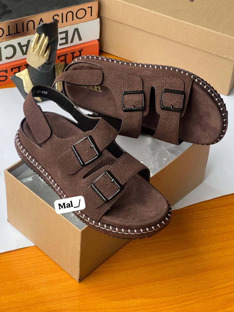 Double-Buckle Suede Sandals