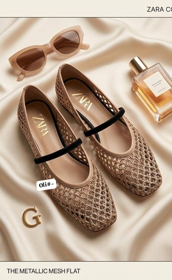Metallic Mesh Mary Jane Flat