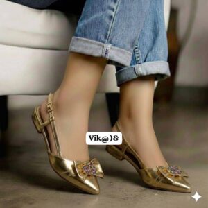 "Vik" Jewel-Bow Satin Slingbacks