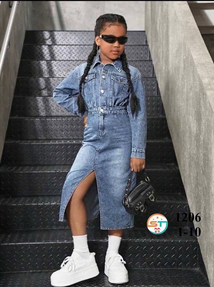 Girls 2 Piece Premium Denim Gown