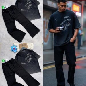 Industrial Olive Wash Tactical Denim Jeans & Top Set