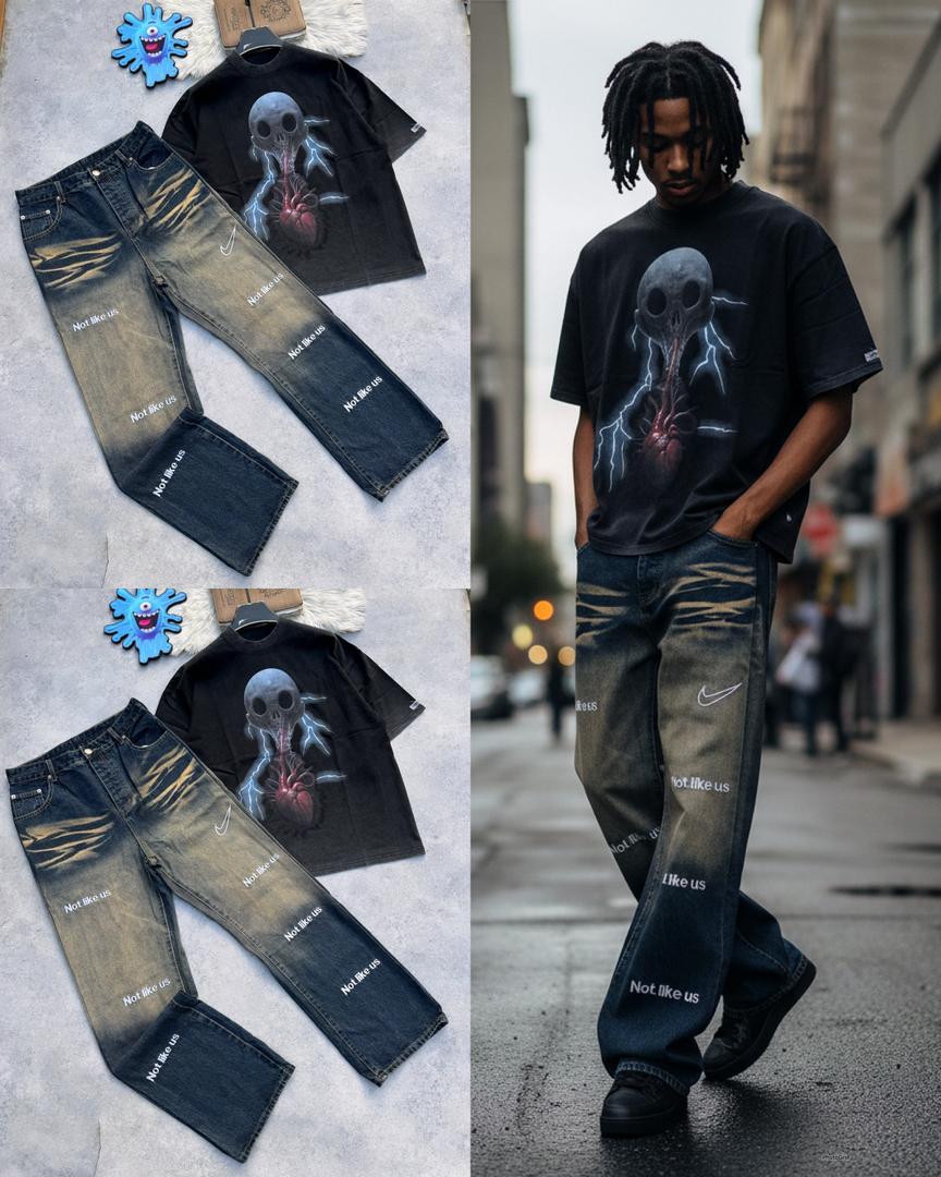 Premium Rigid Cotton Denim Jeans and Round Neck Set