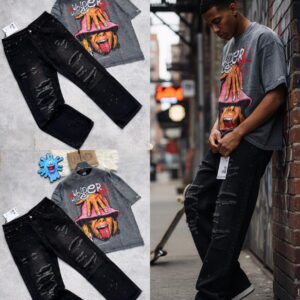 High-Street Avant-Garde Denim Crew Trouser Suit Men