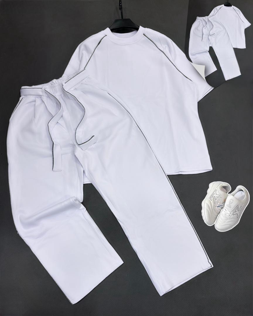 Minimalist Waffle Textured Oversized Tee & Wide-Leg Trousers Two-Piece Co-ord Set – Premium Men's Streetwear