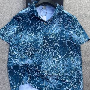 "Azure Scroll" Artistic Silk-Blend Resort Shirt