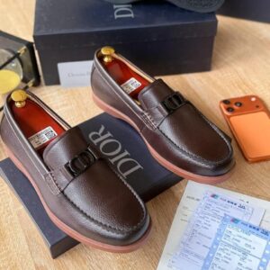 Dior Pebbled Leather Icon Loafer - Brown