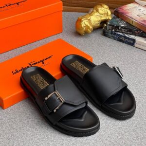 Premium Asymmetrical Buckle Leather Slides