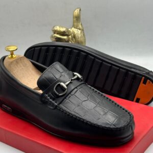 Croc-Embossed Leather Bit Loafers