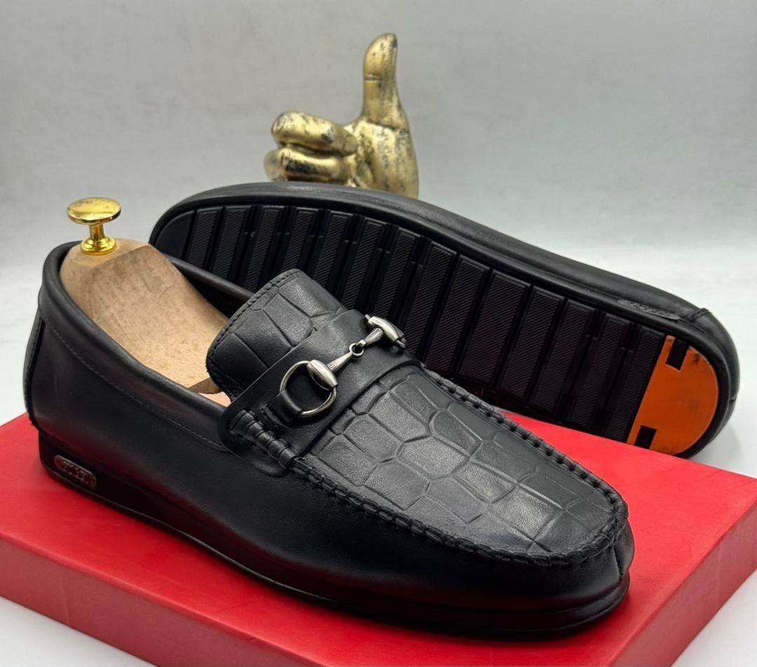Croc-Embossed Leather Bit Loafers