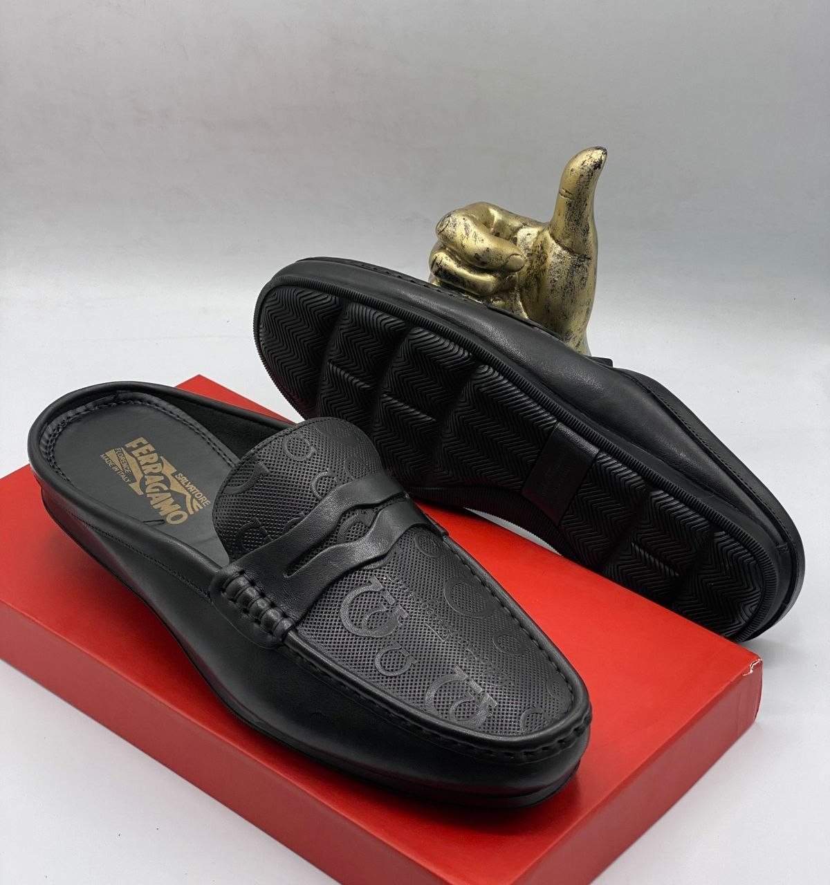 Men’s Premium Monogram Embossed Leather Mules