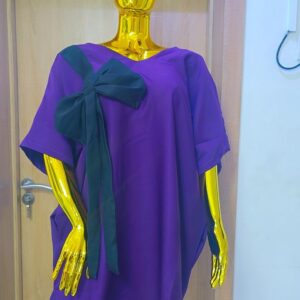 Bow-Accent Short Kaftan + Royal Violet with Midnight Bow