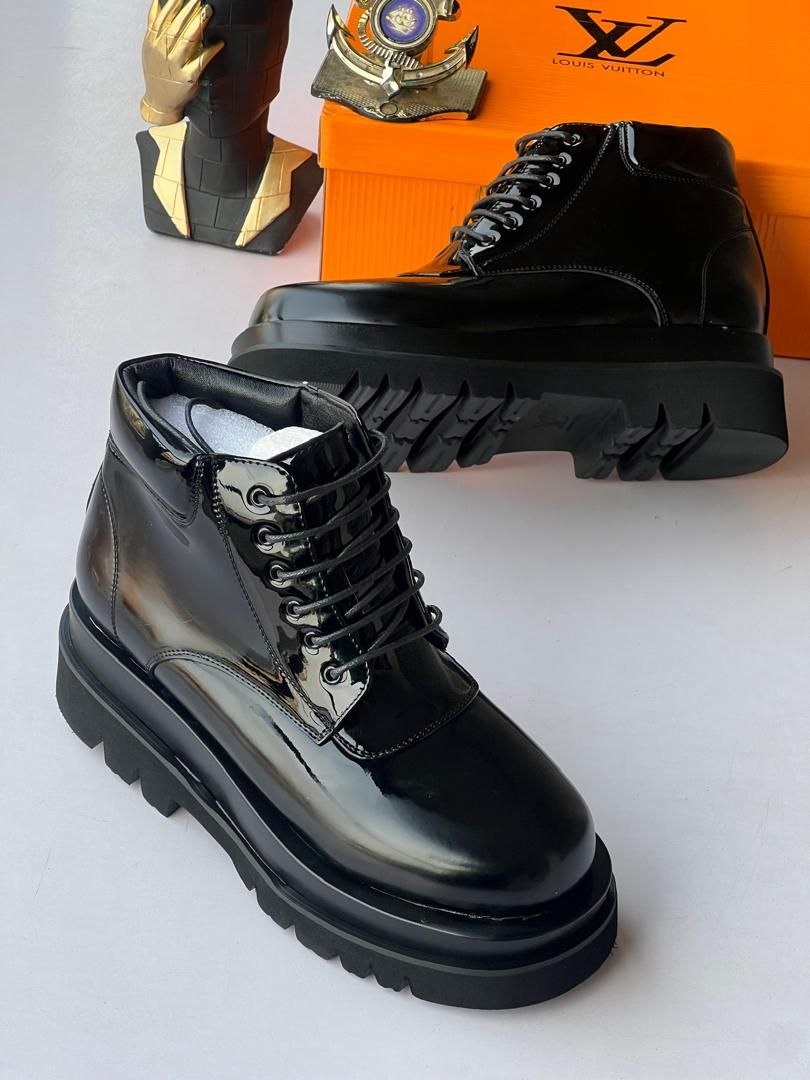 Men’s Premium Glossy Patent Leather Combat Boots