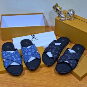 Men’s Premium Monogram & Smooth Leather Criss-Cross Slides