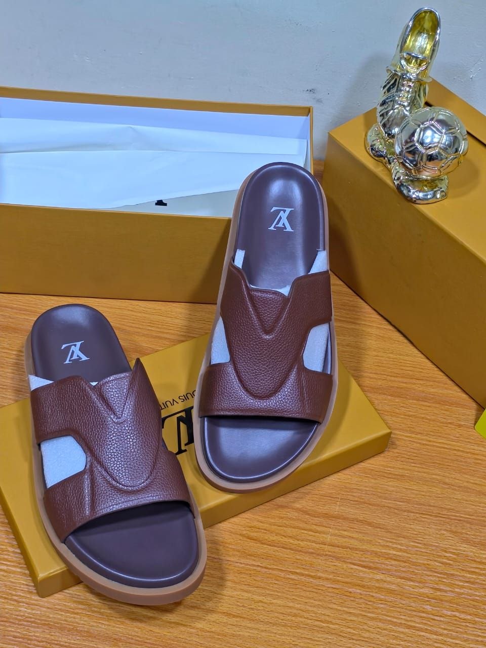 Men’s Premium Grained Leather Designer Slides