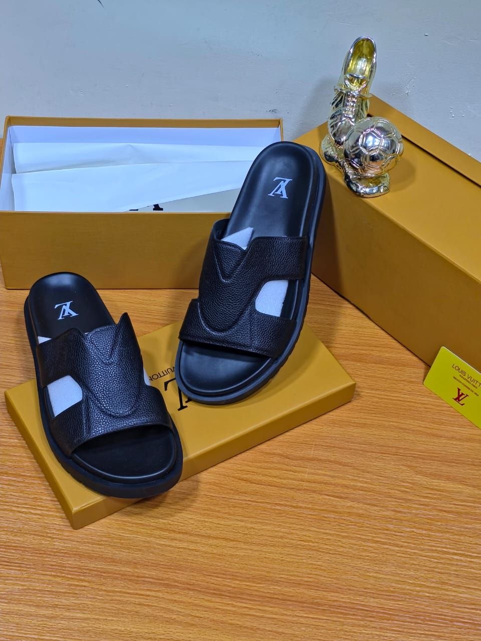Men’s Premium Grained Leather Designer Slides - Image 2