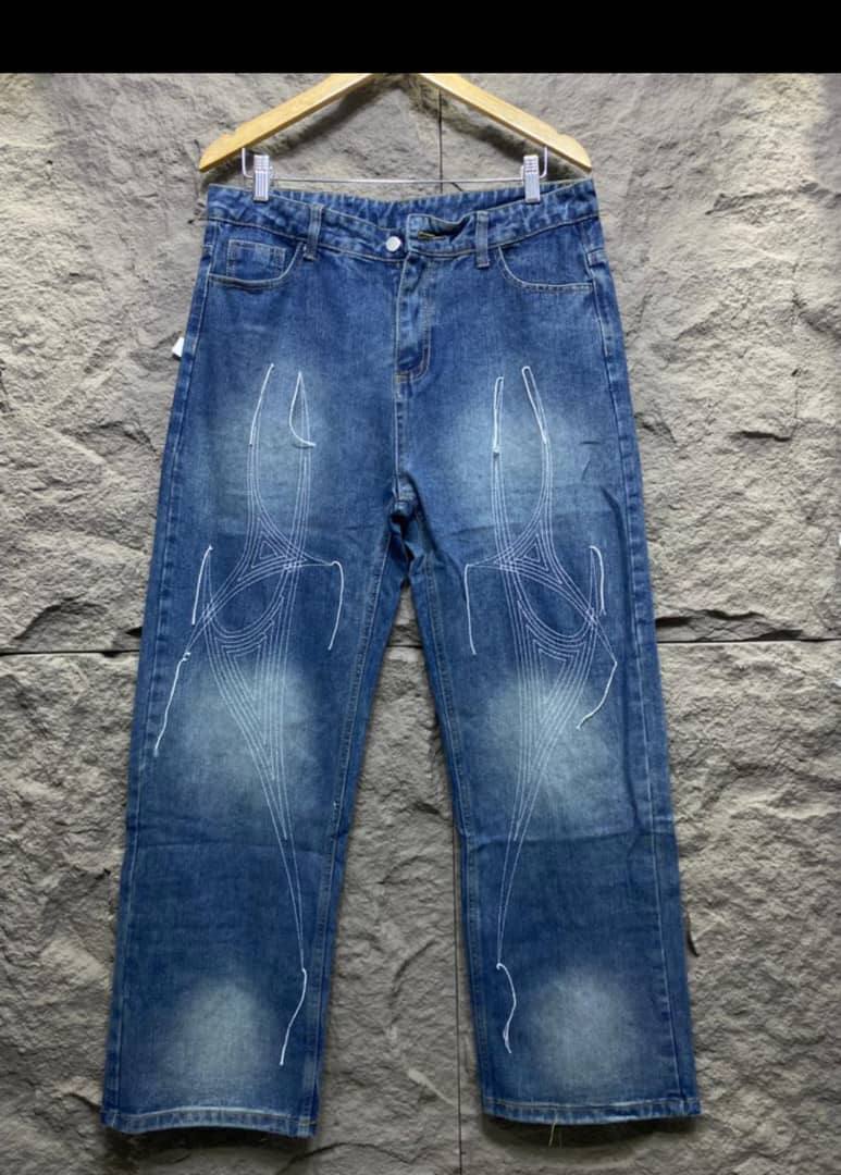 Urban Streetwear Straight-Cut Blue Denim Jeans