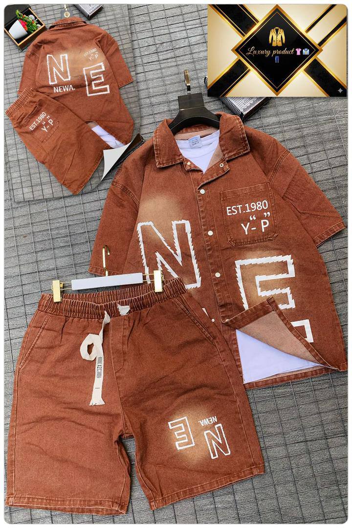 Men's Premium Techwear Denim Short Sleeve Shirt and Shorts Co-ord Set