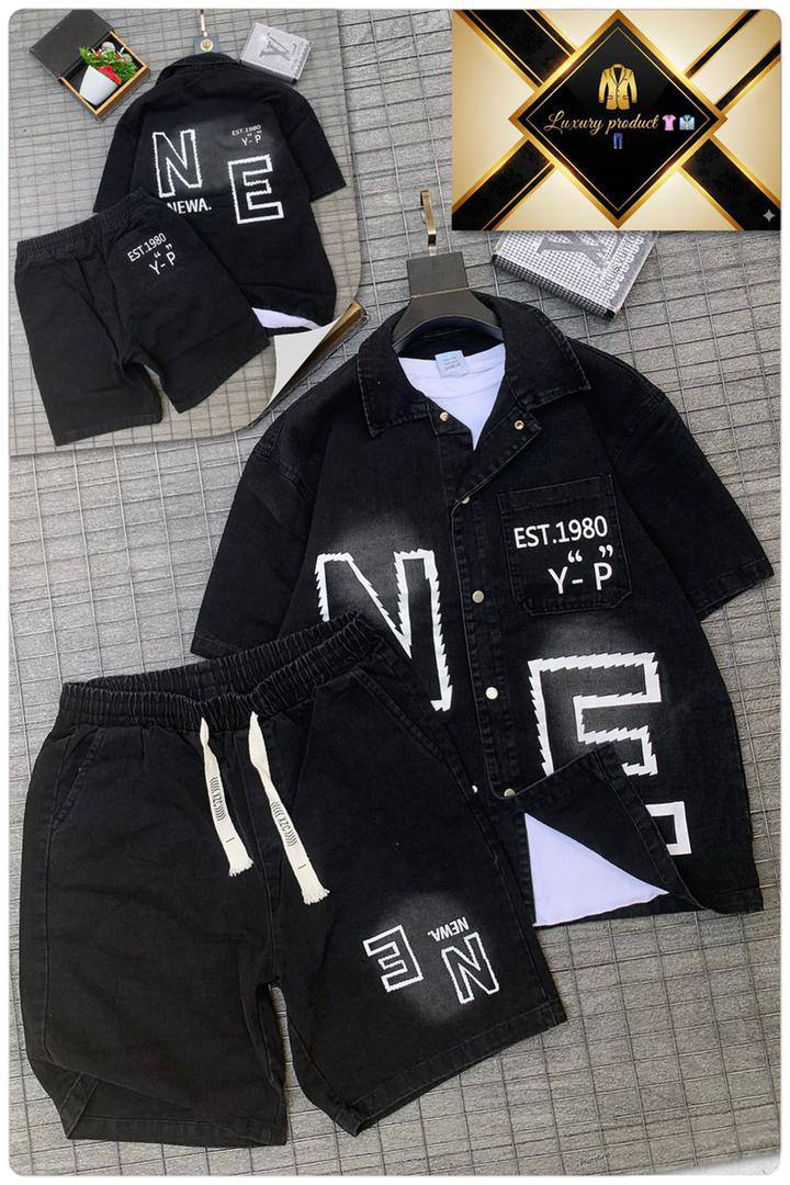 Men's Premium Techwear Denim Short Sleeve Shirt and Shorts Co-ord Set - Image 2