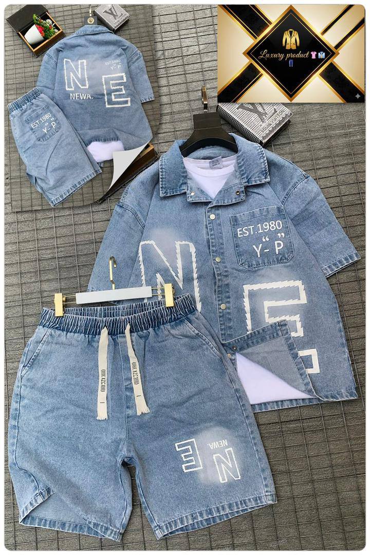Men's Premium Techwear Denim Short Sleeve Shirt and Shorts Co-ord Set - Image 3