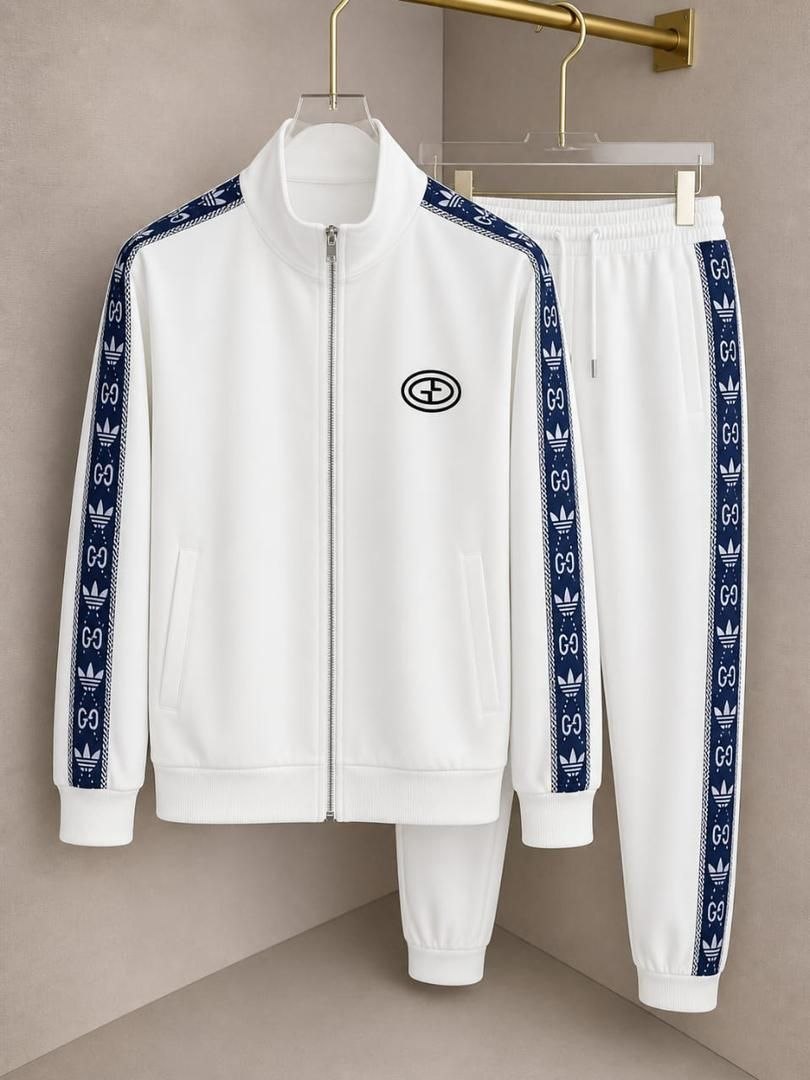 Men's Luxury Monogram Taped Tracksuit – White Navy Edition