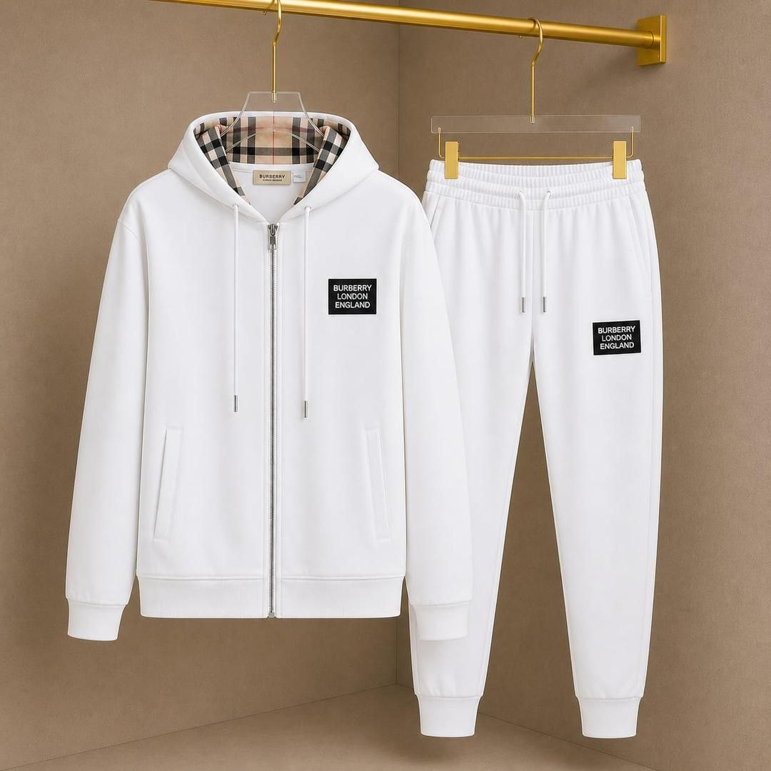Men's Luxury Zip-Up Hoodie Tracksuit – White London Edition