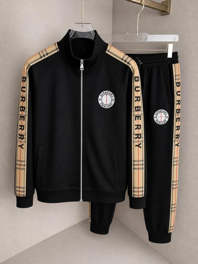 Men's Luxury Vintage Check Taped Tracksuit – Jet Black