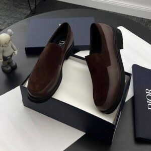 Men’s Dior Style Mixed-Media Loafers – Pebbled Leather & Velvet Slip-Ons in Chocolate