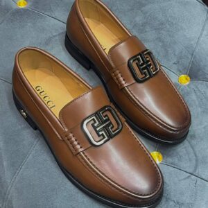 Cognac Monogram Leather Loafers