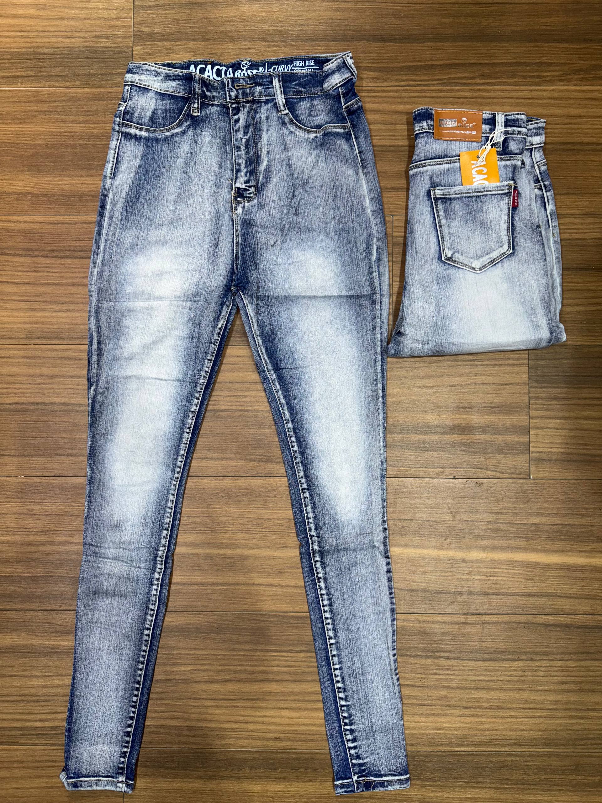 Vintage High-Rise Skinny Denim Jeans in Marbled Blue Snow Wash