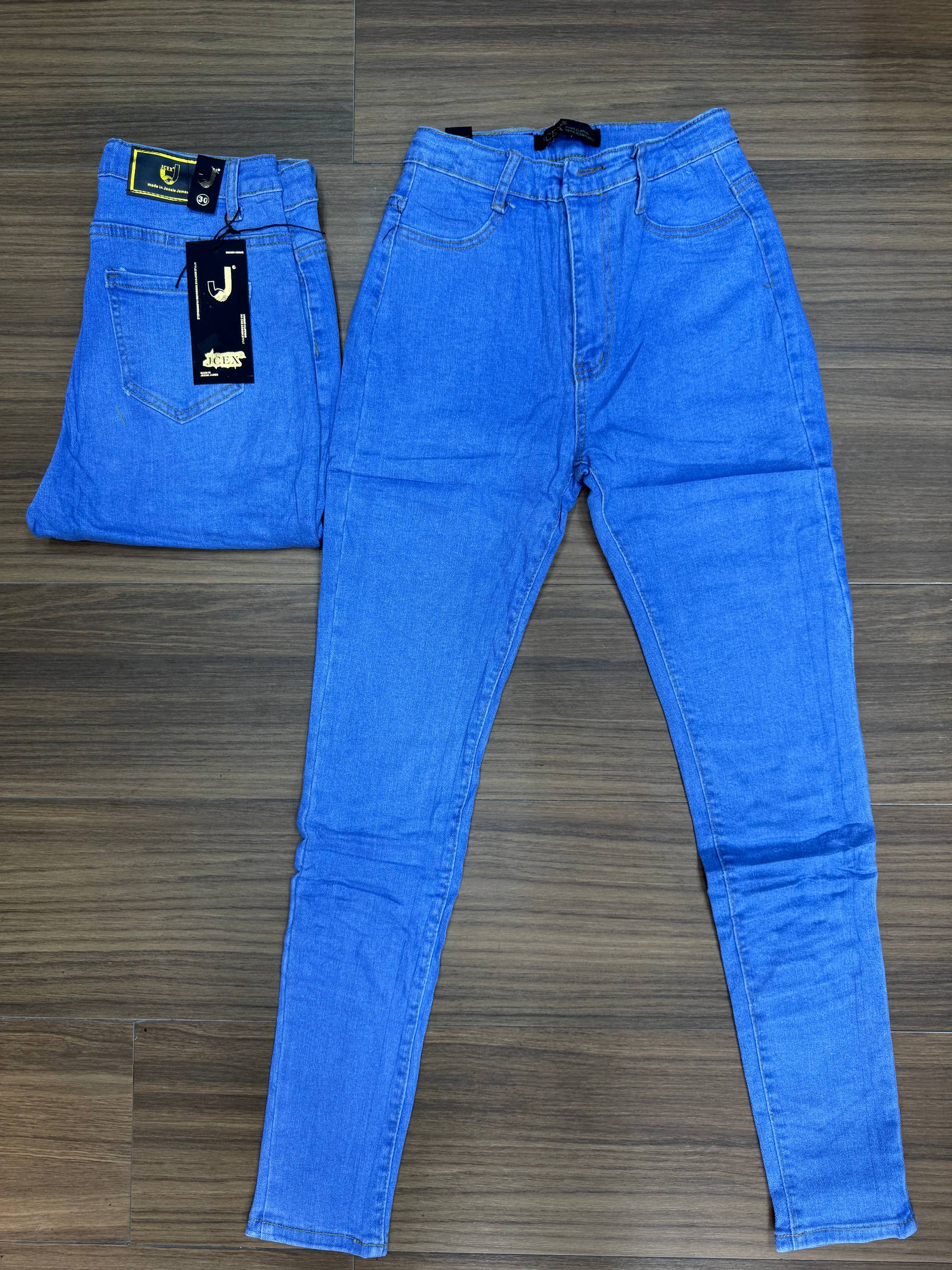 High-Waisted Skinny Jeans – Vibrant Sky Blue Wash