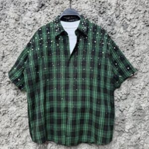 "Emerald Prism" Gem-Encrusted Plaid Shirt.