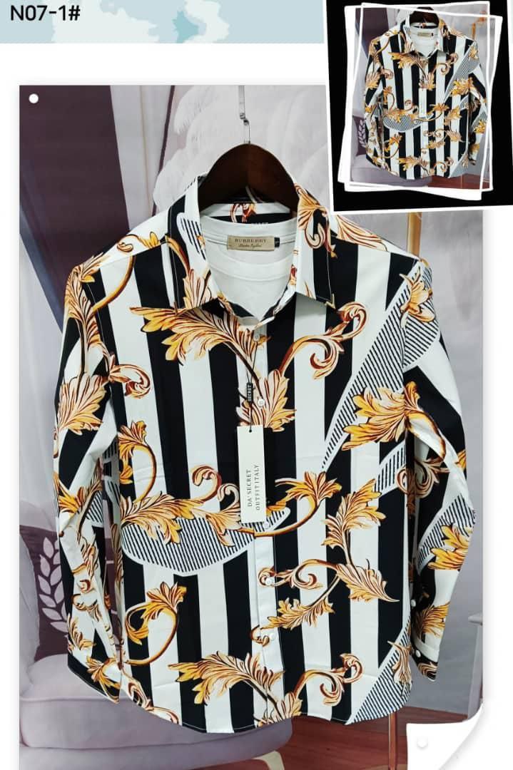 Men's Bold Black & White Vertical Stripe Golden Baroque Luxury Shirt