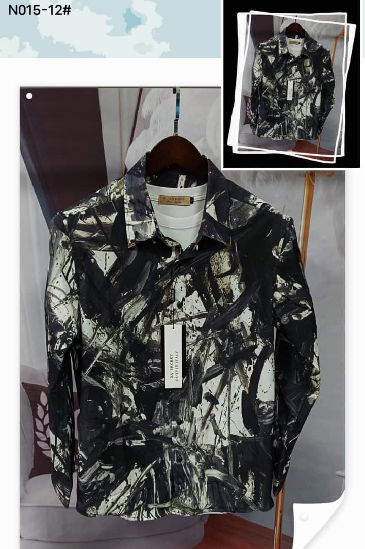 Men's Abstract Monochrome Brushstroke Graphic Long-Sleeve Shirt