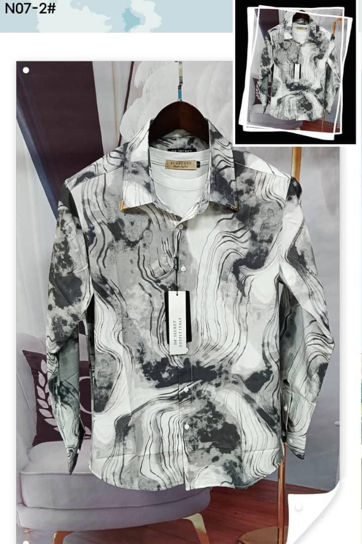 Men’s Premium Vintage Patterned Silk Shirt Collection - Monochrome Liquid Marble Swirl