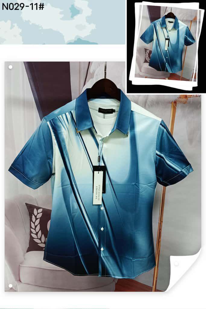 Men’s Premium Vintage Patterned Silk Shirt Collection - Liquid Satin Turquoise Gradient