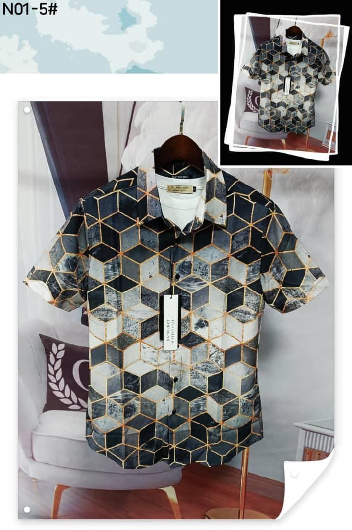 Men’s Premium Vintage Patterned Silk Shirt Collection - Geometric 3D Cube Pattern