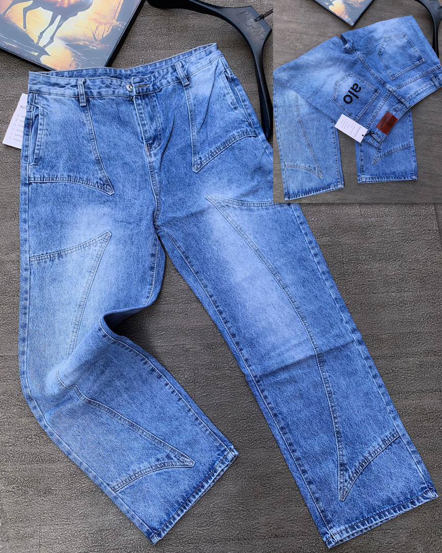 Men's Slouchy Relaxed-Fit Denim Pants - Heavyweight Structured Blue Jeans